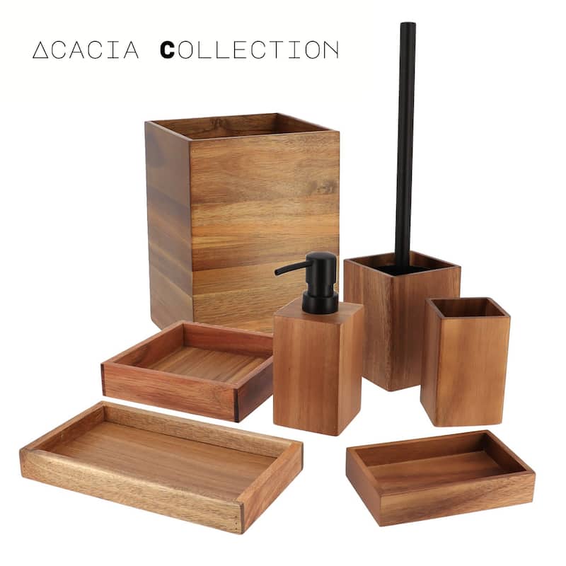 Acacia Bathroom Accessory Set 3-Pieces Rectangular - tumbler, soap dispenser and a rectangular tray