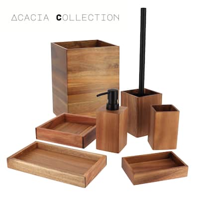Acacia Wood Bathroom Accessory Set Collection
