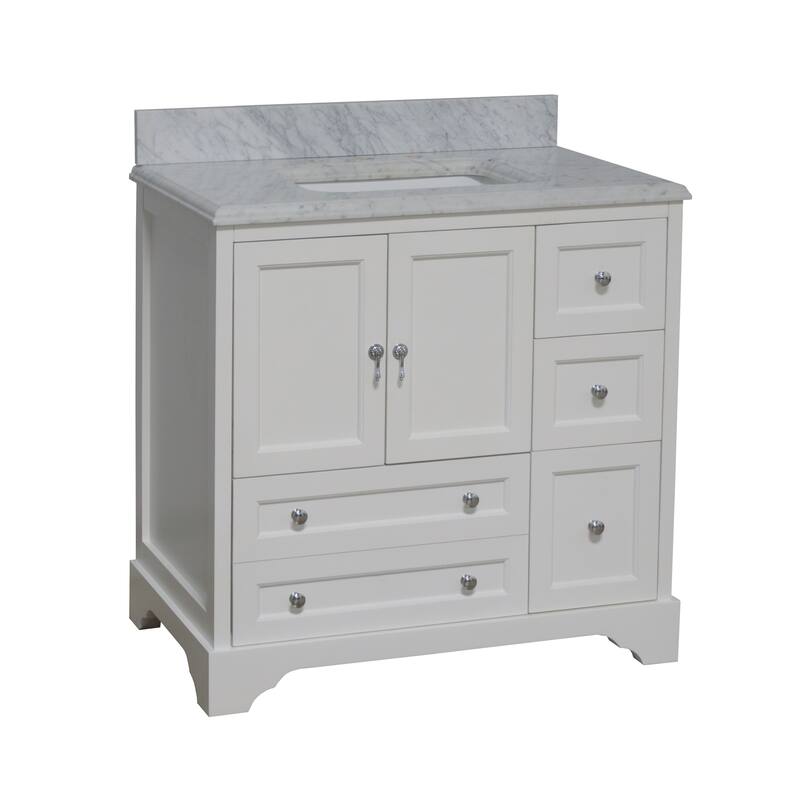 KitchenBathCollection Madison 36" Bathroom Vanity with Carrara Marble Top