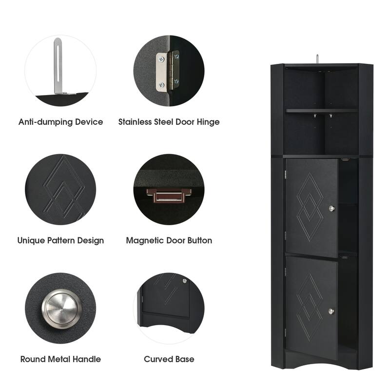 DFStudio - Tall Bathroom Corner Storage Cabinet with Adjustable Shelves, MDF