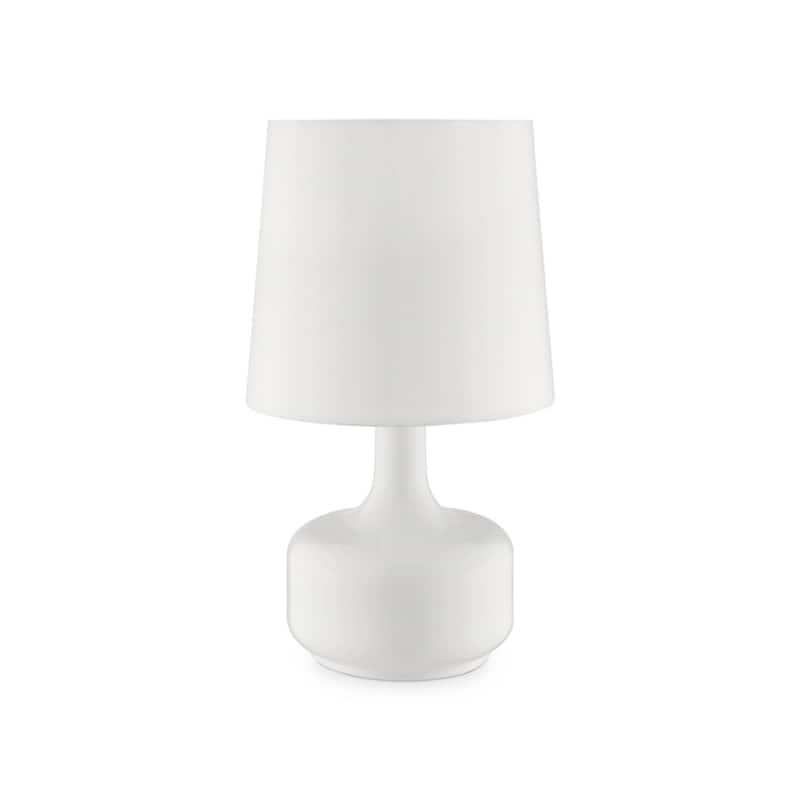 Metal Touch Table Lamp with White Linen Empire Shade - 10” x 10” x 17.25” (D x W x H) - White
