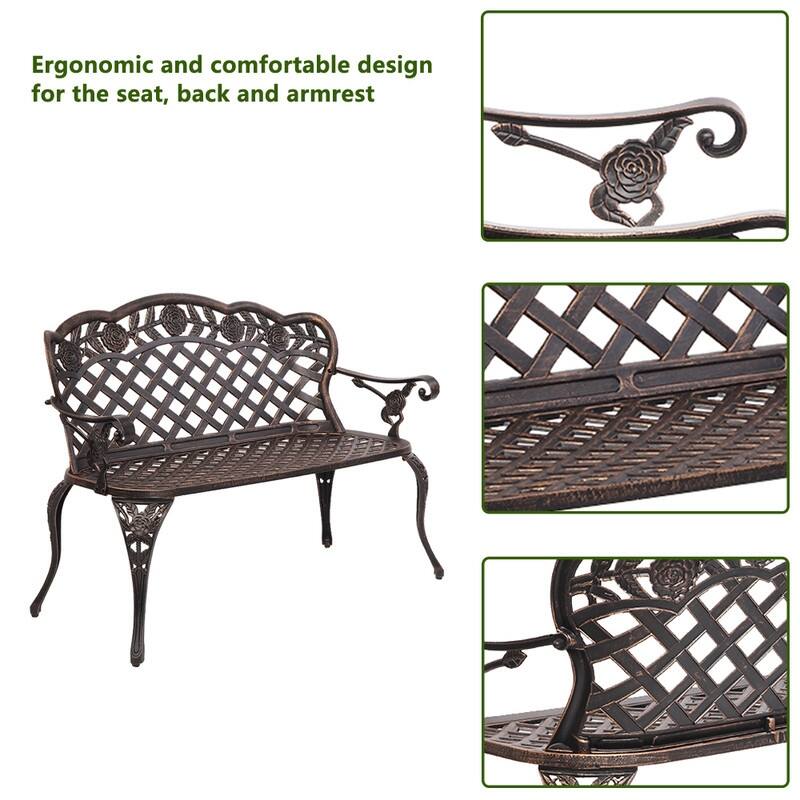 42.5 in. Cast Aluminum Park Bench Courtyard Backyard Decorative Bench