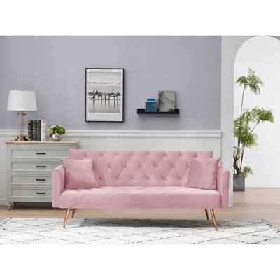 Vintage Style Variable Bed Sofa Multifunctional Velvet Folding Sofa Modern Living Room Loveseat with Durable Metal Legs