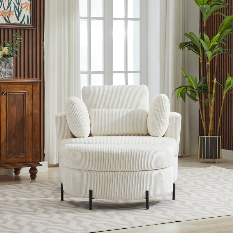 42.3"W Upholstered Swivel Accent Chair with 4 Pillows and Half-Moon Storage Ottoman
