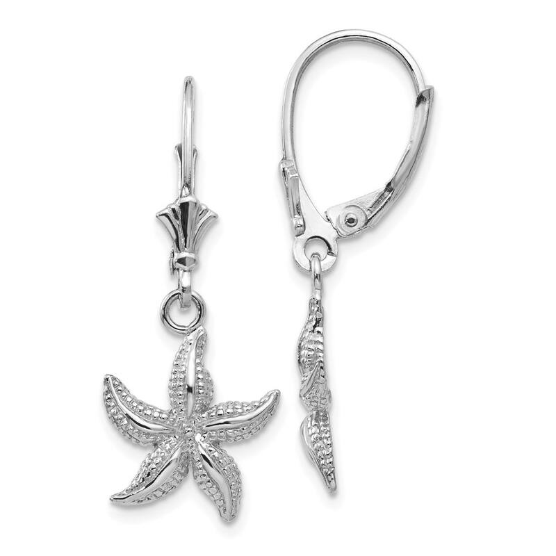 Curata 14k Yellow or White Gold 31x12mm Textured Starfish Leverback Earrings - White