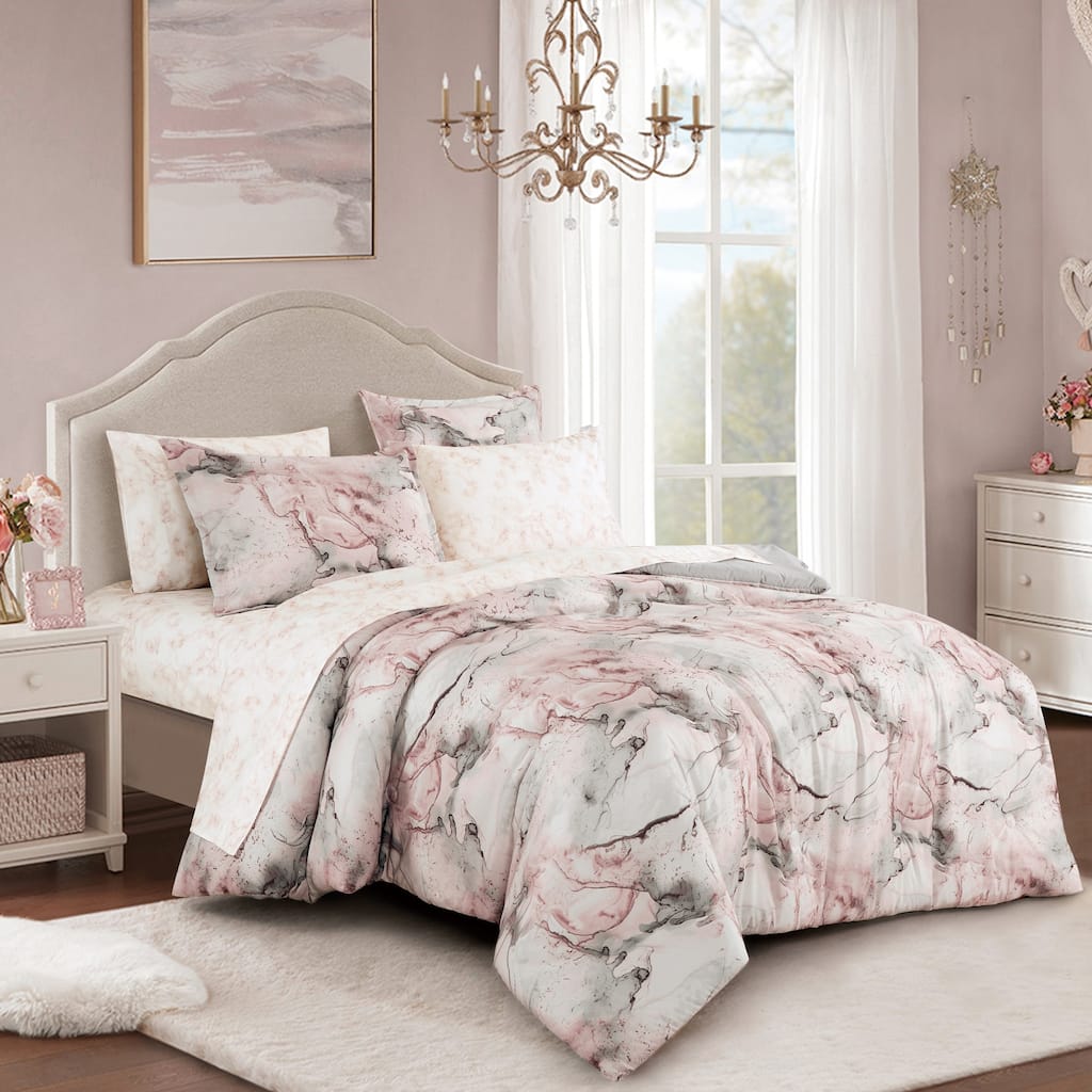 7 pieces abstract bed in a bag comforter set