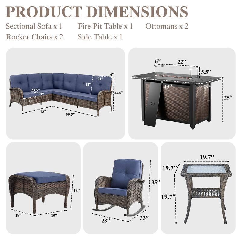Fire Pit Table with Sectional Sofa Rocker Chairs Ottomans