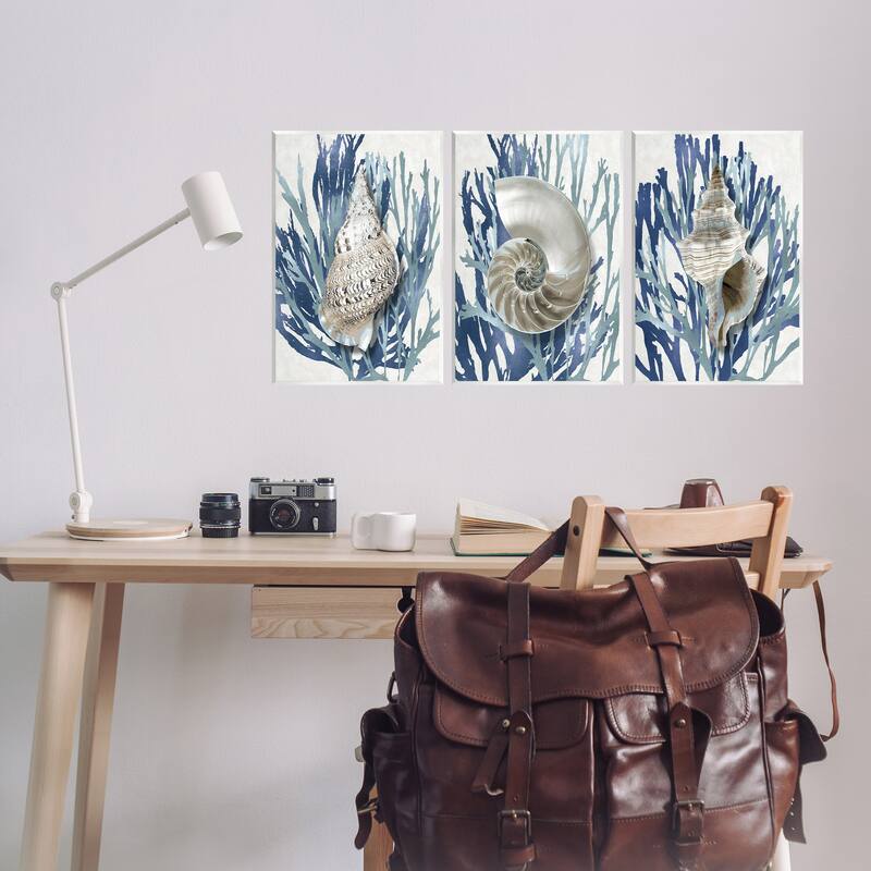 Stupell Shell Coral Blue Beach, 3pc Multi Piece Wood Wall Art Set