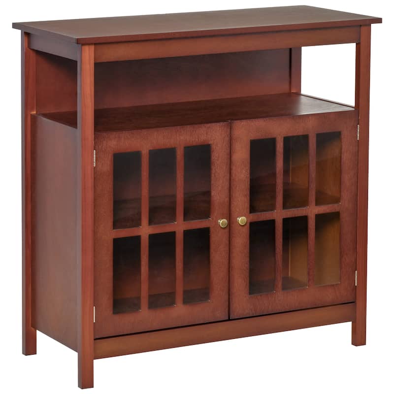 HOMCOM Kitchen Storage Sideboard Cabinet with Open Shelf, Glass Door Cabinet and Adjustable Shelves