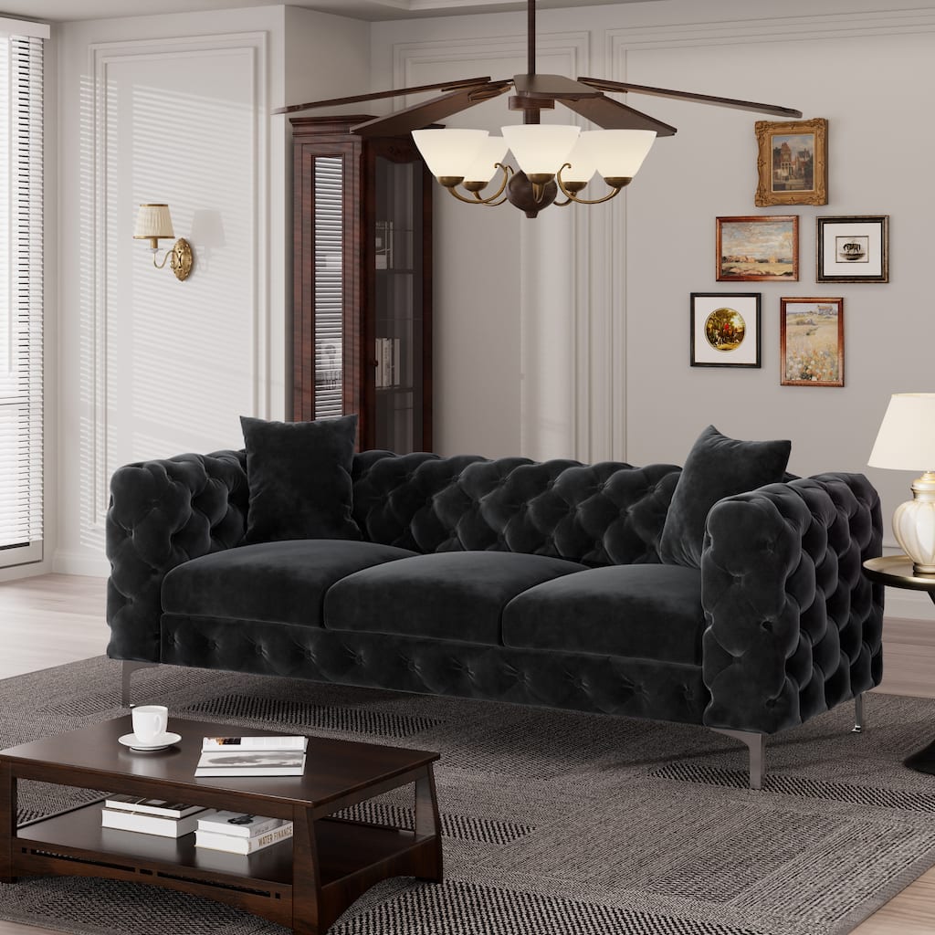 Morden Fort Modern Velvet Sofa with Button Tufted,Solid Wood Frame and Iron Legs