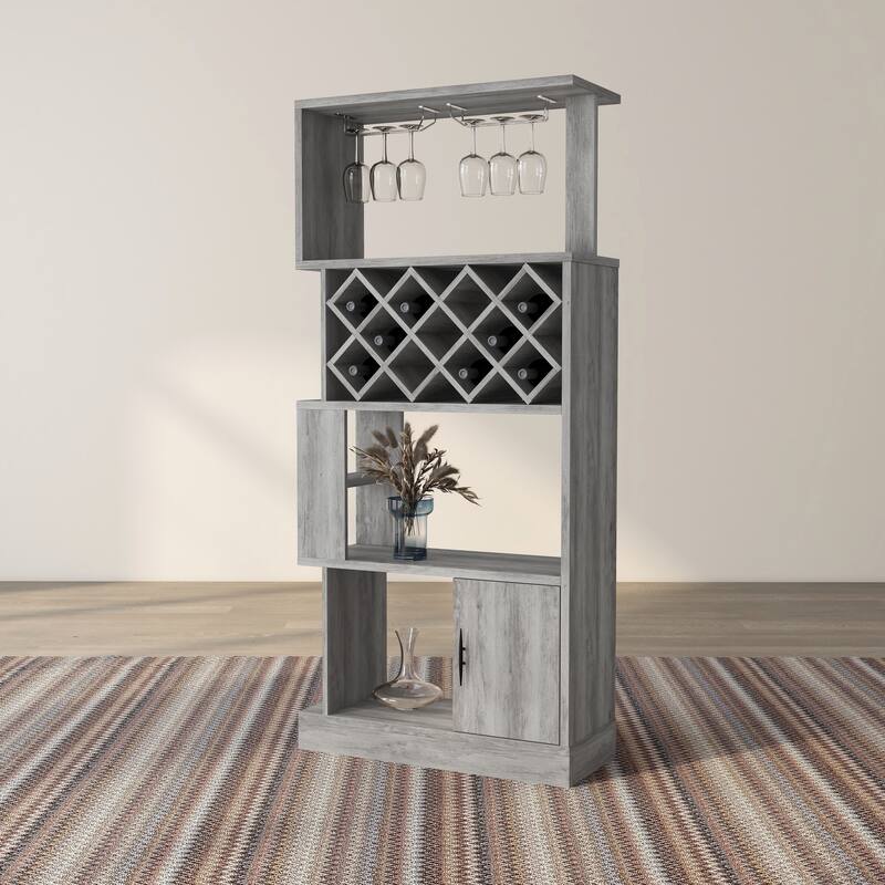 DH BASIC Contemporary Dual-Side Access Lattice 11-Bottle Wine Rack and Cabinet by Denhour