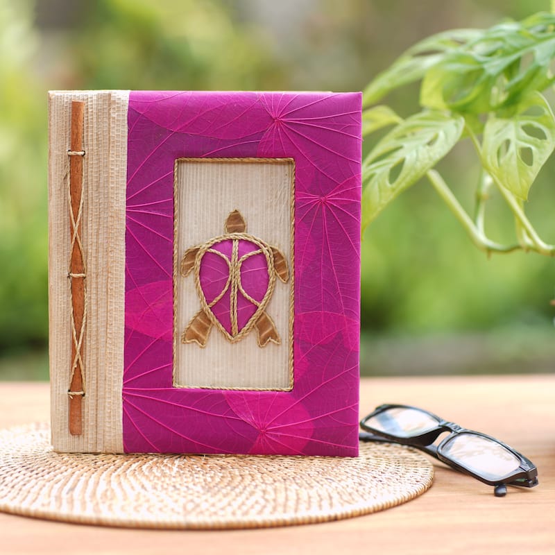 Novica Handmade Tortoise Thoughts In Pink Natural Fiber Journal