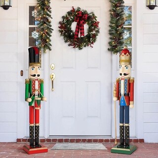 Glitzhome 54"H Wooden Christmas Glitter Nutcracker Indoor Porch Decor