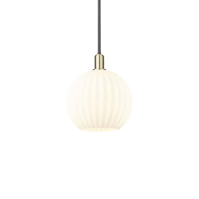 Innovations Lighting 716-1S-15-12 White Venetian Pendant White - Black Antique Brass / White Venetian