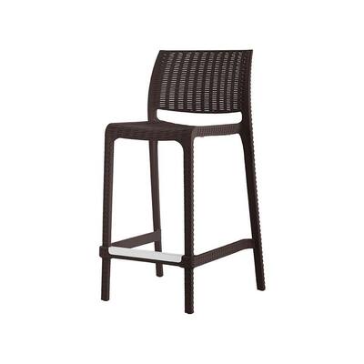 HomeRoots Set of Two 26" Brown Faux Rattan Low Back Outdoor Counter Height Bar Chairs