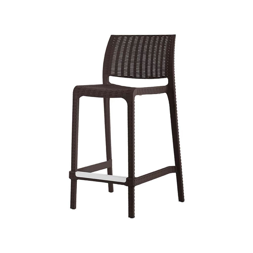 HomeRoots Set of Two 26" Brown Faux Rattan Low Back Outdoor Counter Height Bar Chairs