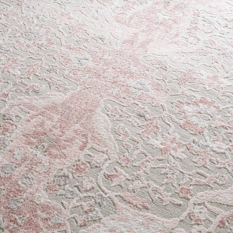 Hauteloom Calum Living Room, Bedroom Area Rug - Farmhouse - High Pile - Pink,Gray - 7'9" x 9'6"