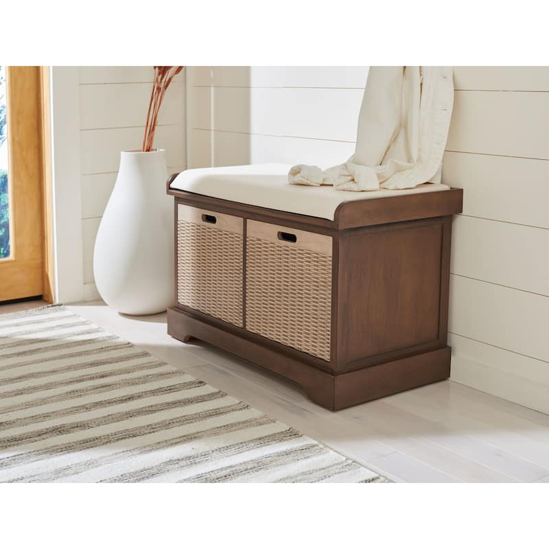 SAFAVIEH Landers 2-Drawer with Cushion Storage Bench - 32.3" W x 15" L x 19" H