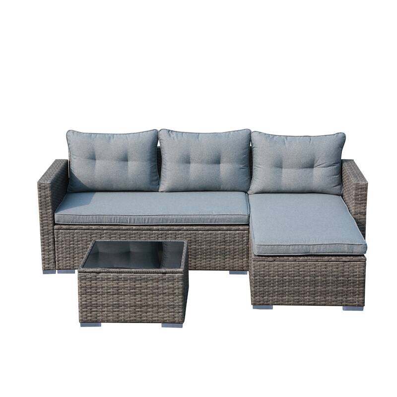 Outdoor Cushioned Wicker 3-piece Sectional Set