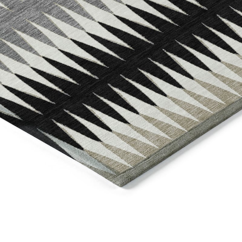 Black Gray And Beige Striped Washable Indoor Outdoor Area Rug - 5' X 8'
