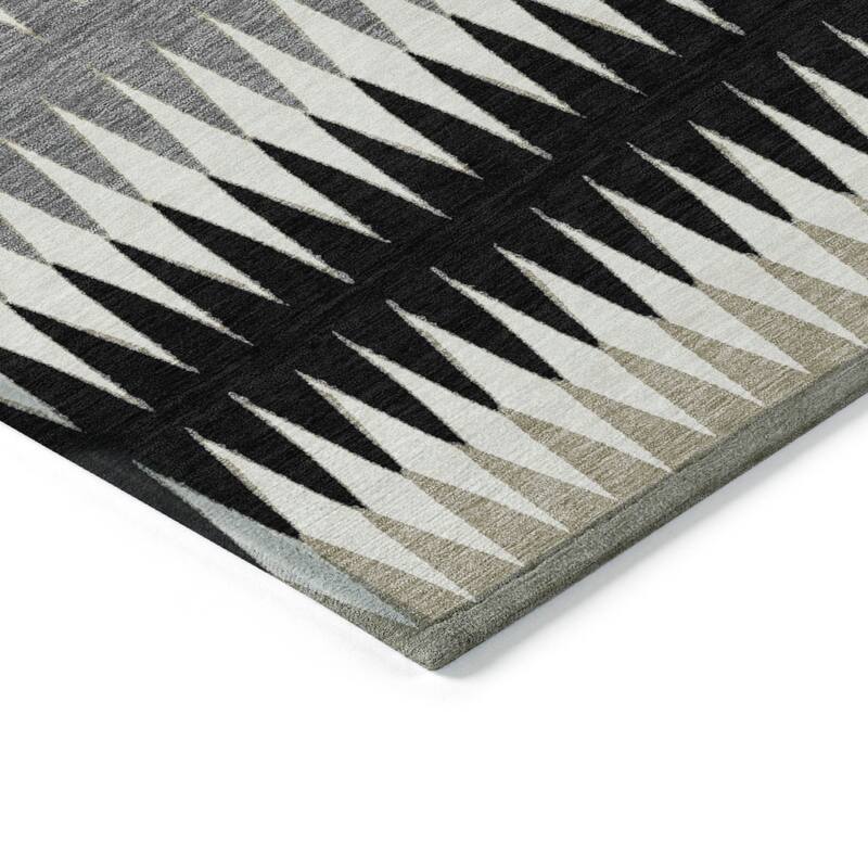 Black Gray And Beige Striped Washable Indoor Outdoor Area Rug - 8' X 10'