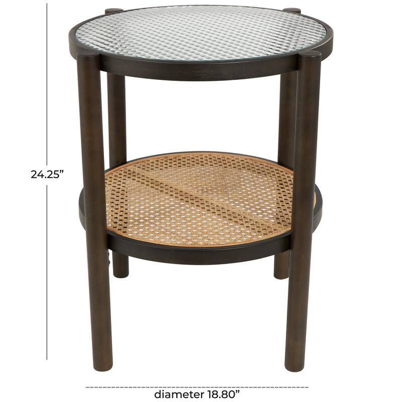 Brown Rattan Accent Table with Pressed Tempered Glass Top