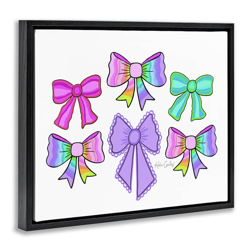 Stupell Playful Bowtastic Ribbons Framed Floater Canvas Wall Art Design By Katie Conley