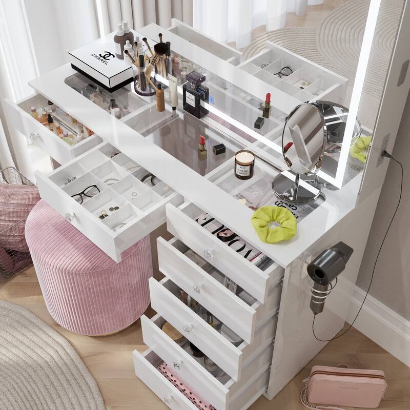 Boahaus Makeup Vanity Desk with LED Mirror & Bluetooth Speakers