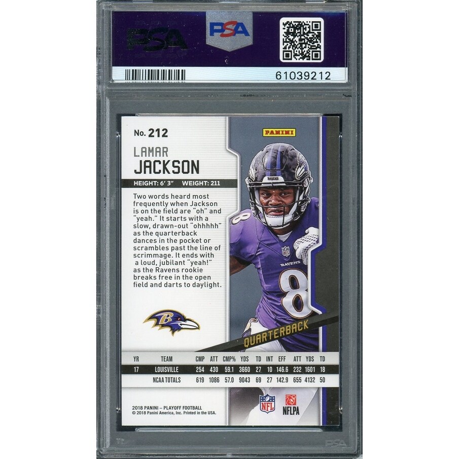 lamar jackson graded rookie card 2018 Panini Select #149 Premier Level RC Football PSA 10 Gem Mint : Collectibles & Fine Art Lamar Jackson 2018 Panini Donruss