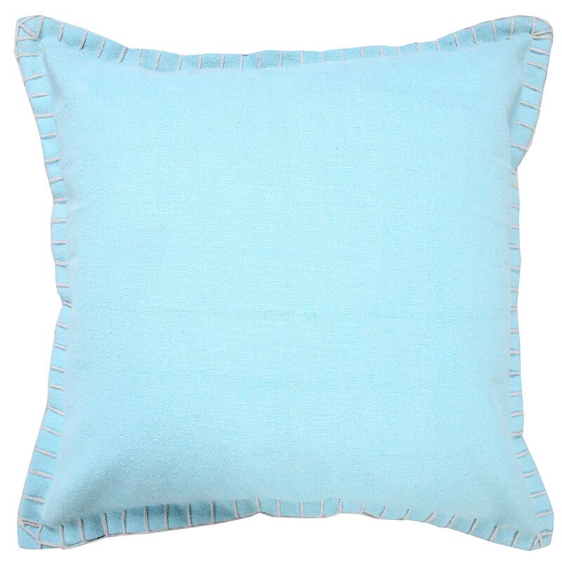 Sevita Guapo Casual Solid Stitched Edge Cotton Throw Pillow - 20" x 20" - Polyester - Light Blue - Single