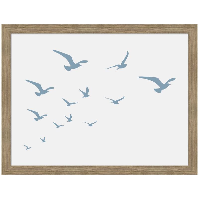 Kate and Laurel Seagulls White Background by Jolly and Dash Framed Wall Art Print - 26 x 20 - Brown