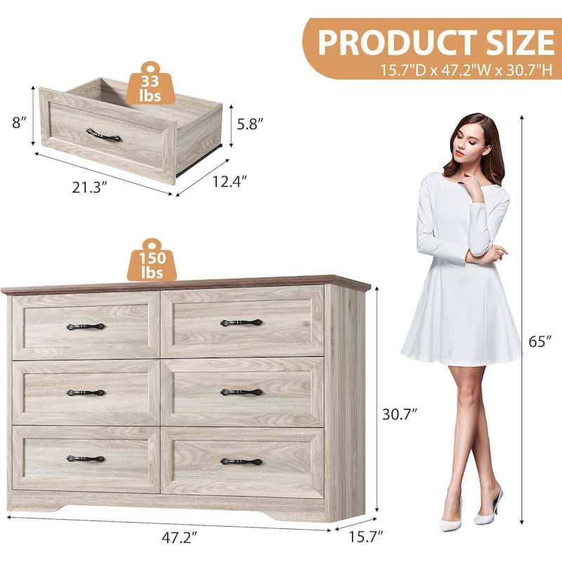 6 Drawers Dresser, TV Stand, Storage Organizer for Bedroom,Living Room