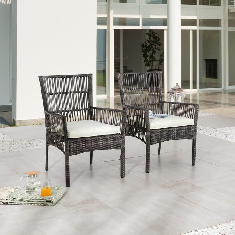 PATIO FESTIVAL Outdoor Wicker Dining Chair with Seat Cushion (2-Pack)