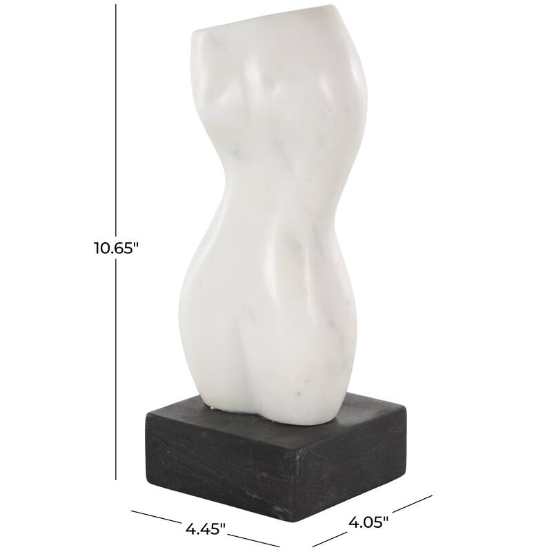 White Marble Abstract Female Form Woman Decorative Sculpture with Black Block Base