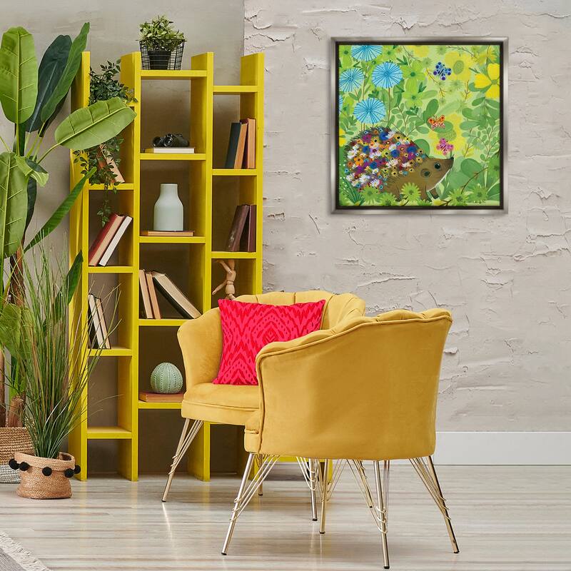 Stupell Happy Hedgehog & Flowers Framed Floater Canvas Wall Art Design By Kay Widdowson
