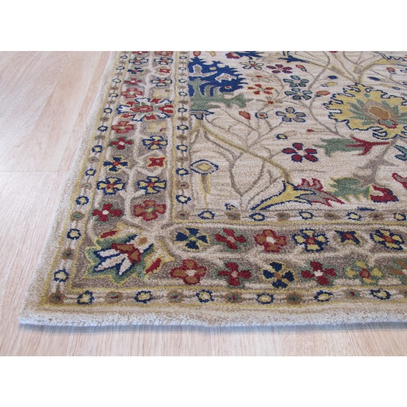 Ivory Hand-Tufted Wool Traditional Morris Rug, 7'9 x 9'9, Soft and Durable Home Rug - L