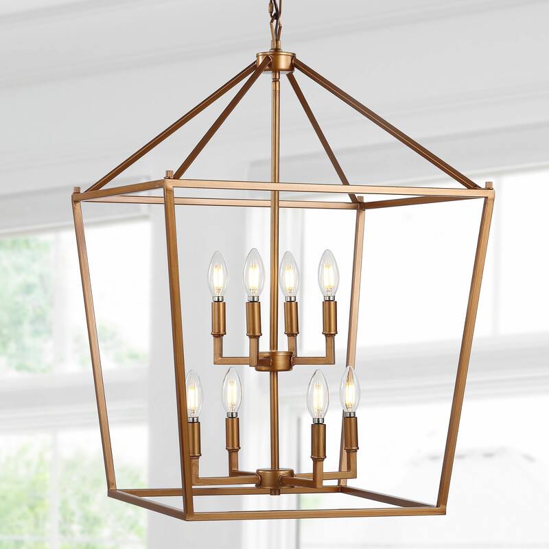Marion Lantern Metal LED Pendant, by JONATHAN Y - 20" - Antique Gold