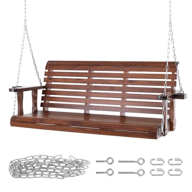 Wooden Porch Swing Heavy Duty Swing Chair Bench with Hanging Chains for Outdoors - 5.5 ft 55x19x23'' Brown