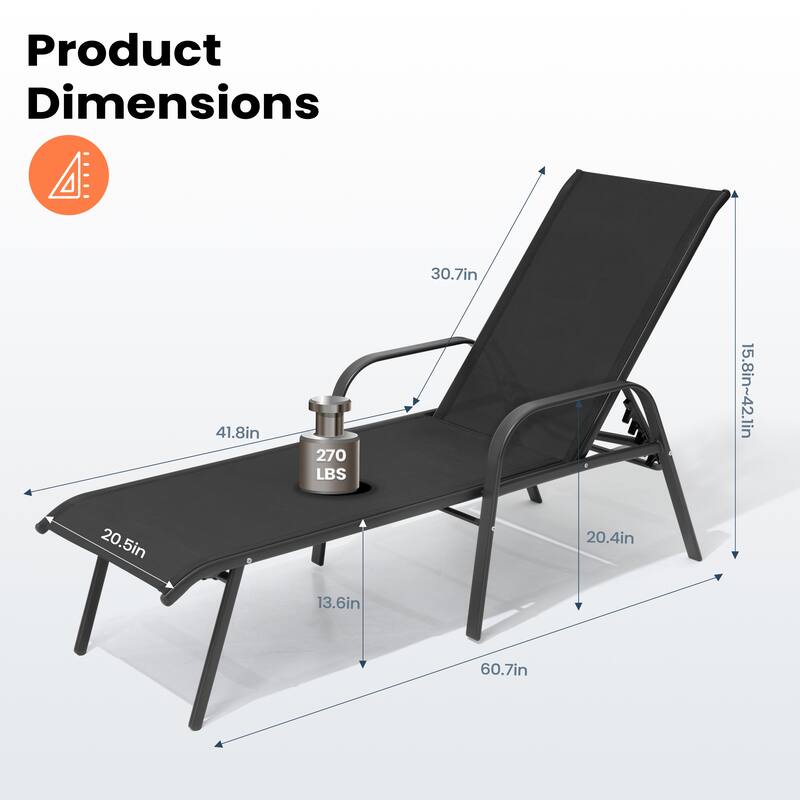 Pellebant 2/4PCS Outdoor Adjustable Patio Chaise Lounge Chairs