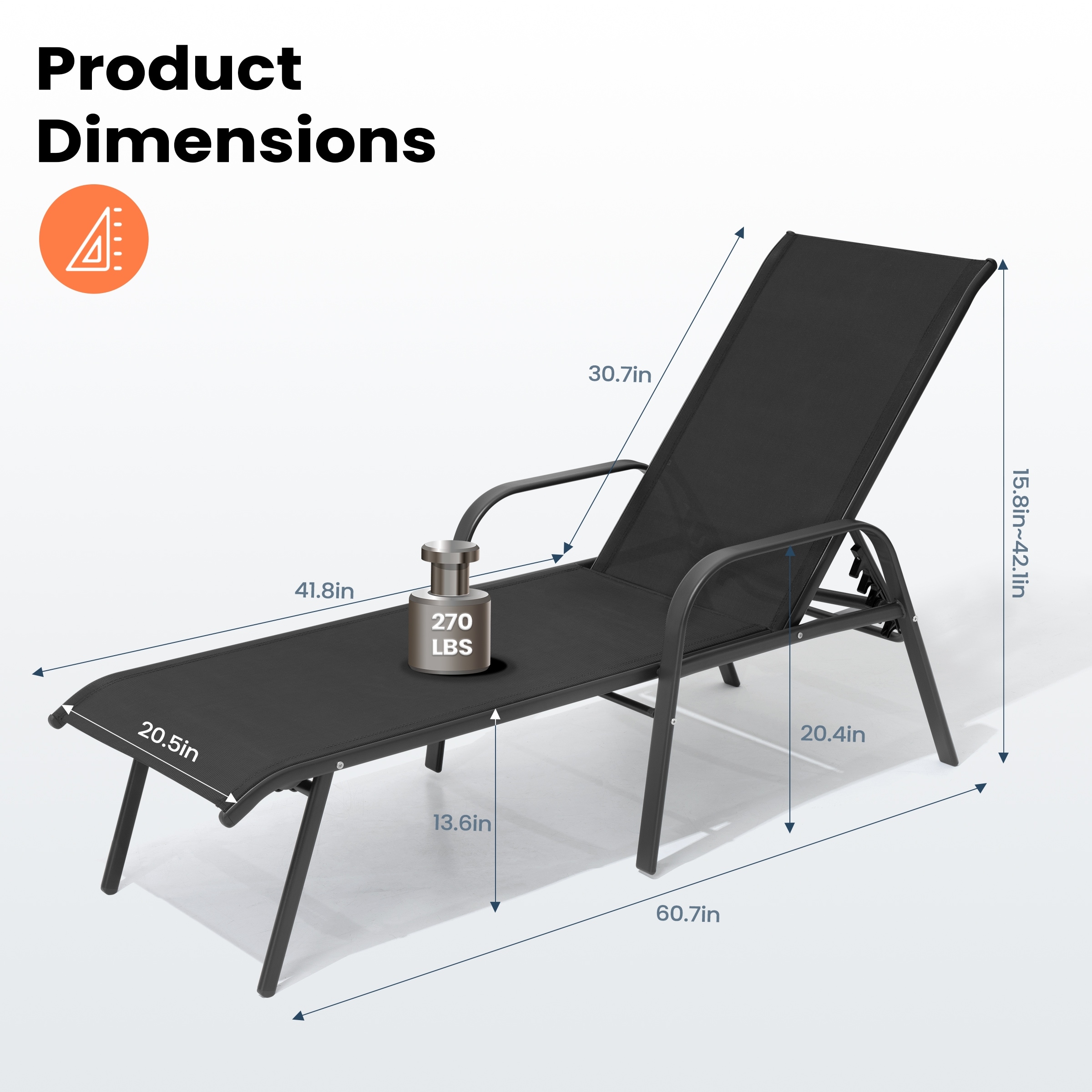 VredHom Adjustable Outdoor Chaise Lounge Chair for Patio or Poolside-image