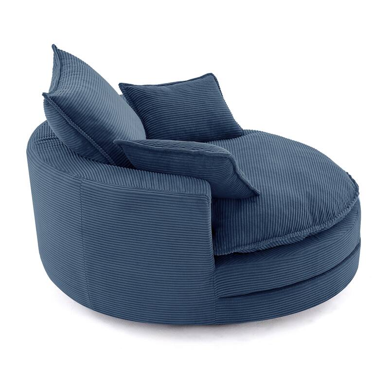 Roomfitters Swivel Barrel Chair with Dual-Layer Cushion and 3 Pillows, Comfy Accent Chair for Home or Office