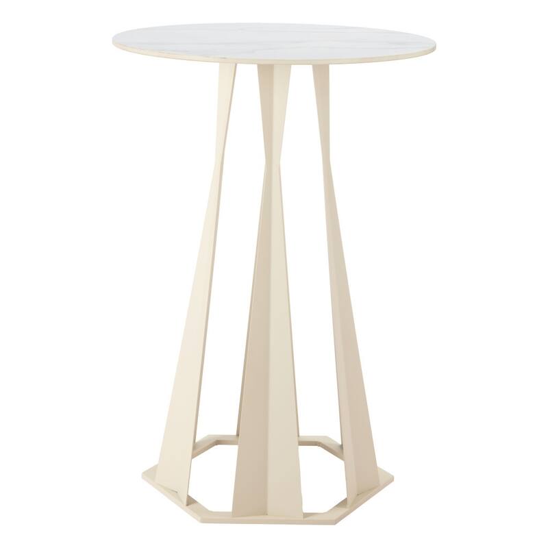 HomeRoots 26" White Faux Marble and Steel Rounded Bar Table - 26.00 in. x 43.70 in. x 26.00 in.