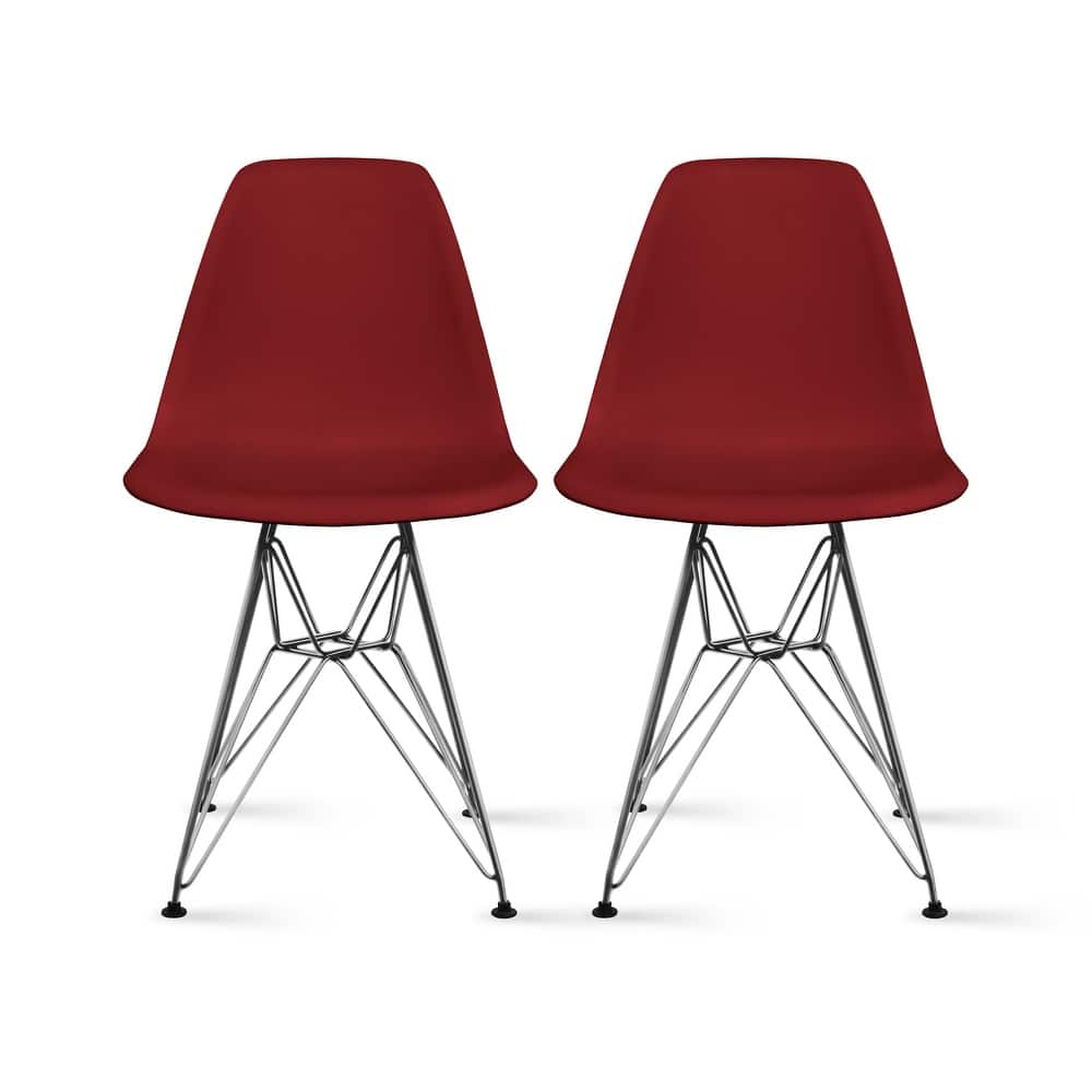 Set of 2 Modern Colorful DSW-Style Armless Dining Chairs - UV‑Resistant Molded Plastic Shells on Chrome Eiffel Legs for Kitchen