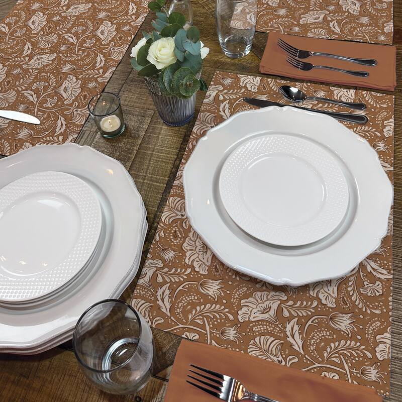 Mocha Farida Pattern 4-Pack Poly-Cotton Blend Placemats Manufactured in The USA Machine Washable Dryer Safe