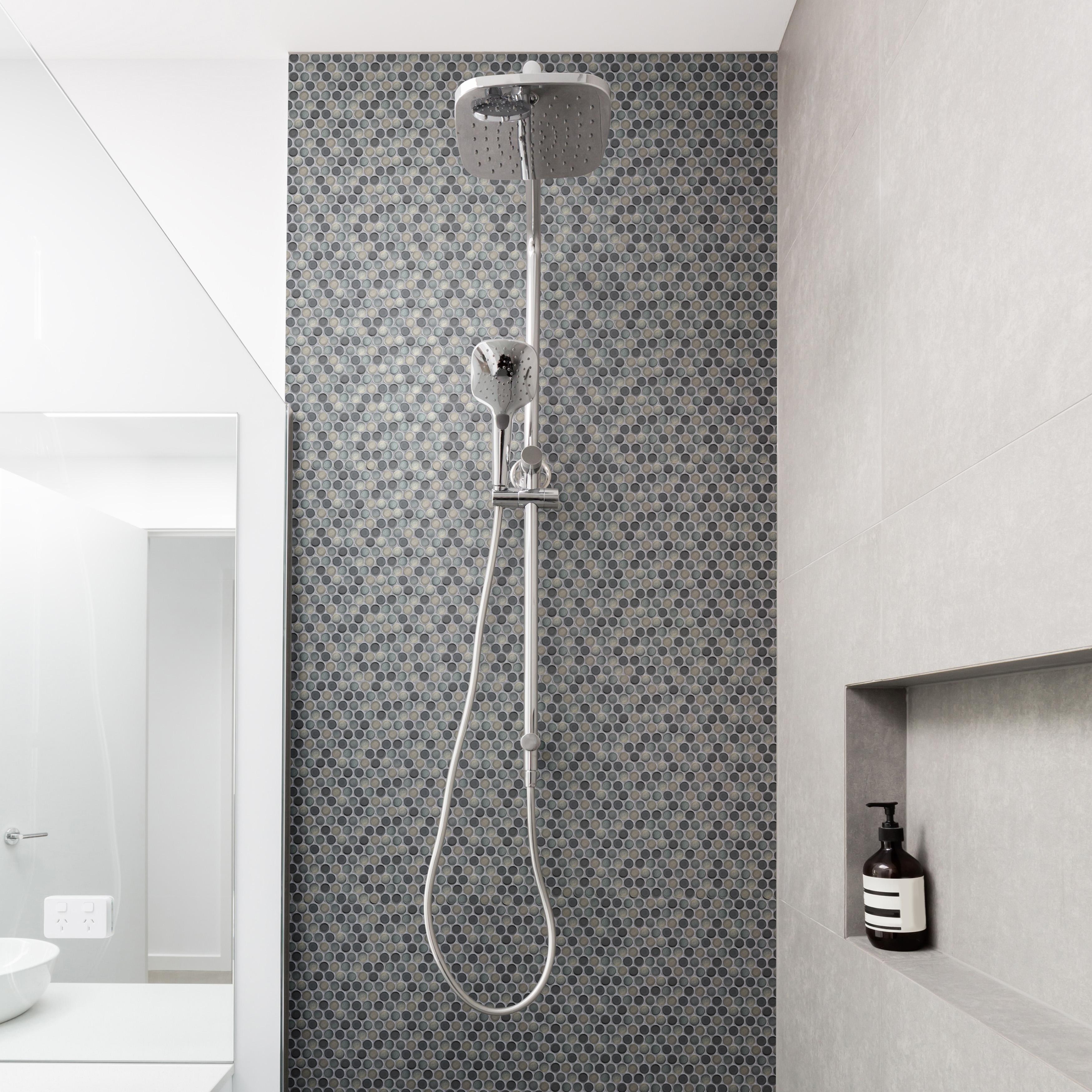 Merola Tile Hudson Penny Round Stormy Night 11-7/8" x 12-5/8" Porcelain Mosaic Floor and Wall Tile