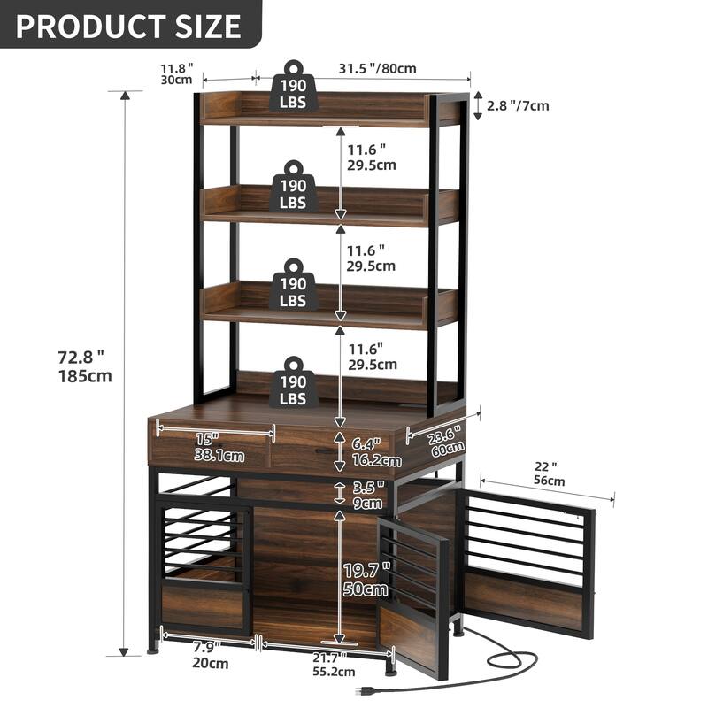 Dog Crate Furniture with Storage Shelves And Charging Station