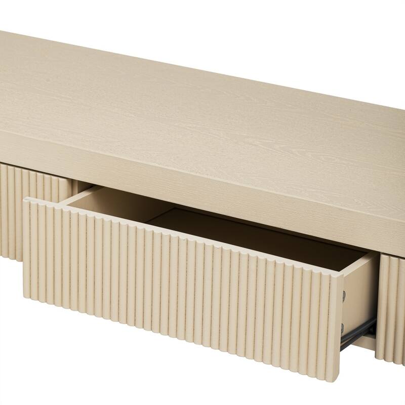 Rustic Solid Wood Console Table with 3 Fluted Drawers and Natural Wood Grain