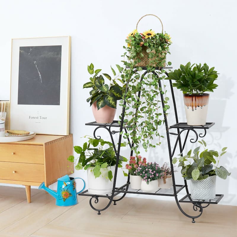 6 Tiers Multilayer Metal Plant Stand Flower Pots Display Holder Garden Balcony - 32''