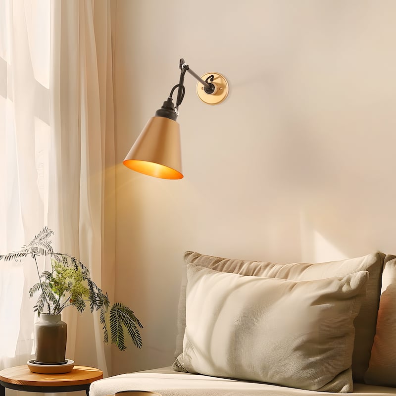 Set of 2 Modern Farmhouse Plug-in Swing Arm Lights Gold Adjustable Wall Sconces Task Lighting - L28" x W6" x H8"