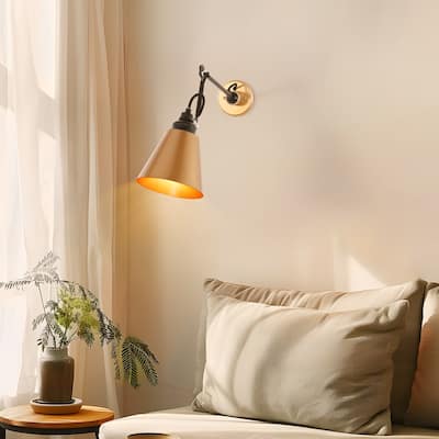 Set of 2 Modern Farmhouse Plug-in Swing Arm Lights Gold Adjustable Wall Sconces Task Lighting - L28" x W6" x H8"